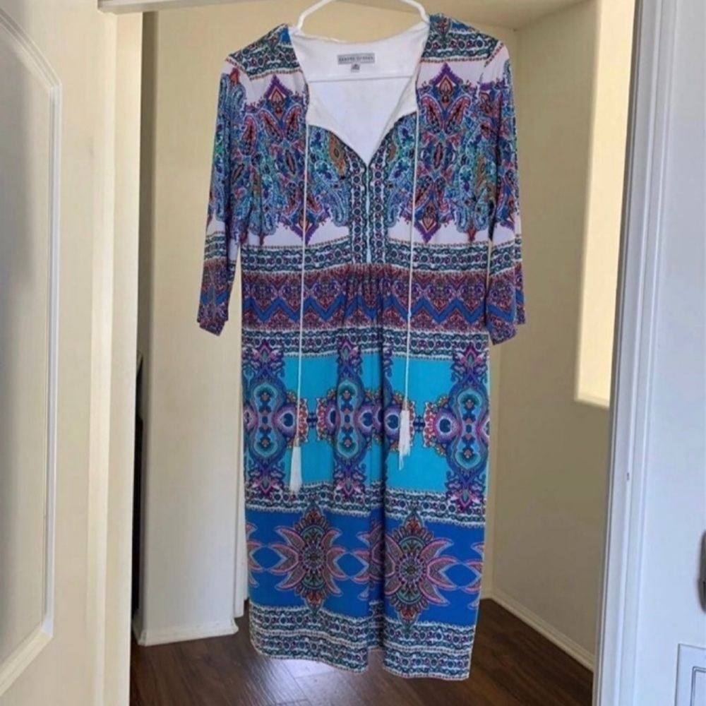Like new Sandra Darren long sleeve boho groovy shift dress - Picture 3 of 11